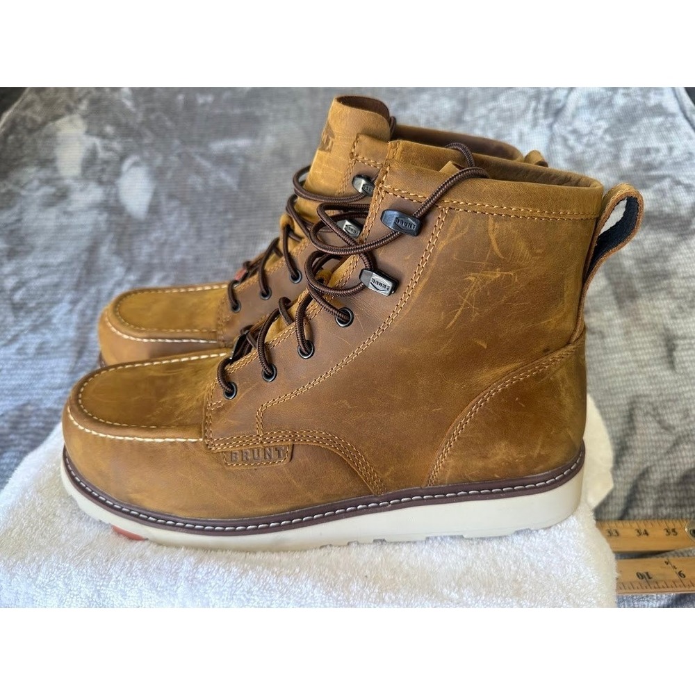 Brunt Marin Unlined Work Boots Mens Brown Leather Waterproof Mock Toe 13M Boot